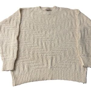 VTG 80s MARK SHALE Textured Knit Sweater Men Sz M Made in USA‎ Cream 100% Cotton